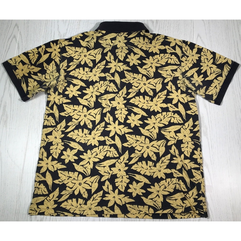 Vintage LL Bean Polo Shirt Men XL Yellow Floral Hawaiian Pique Knit 100% Cotton